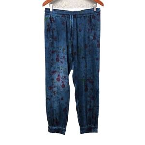 Avant Toi Silk Jogger Pants Womens Medium Blue Floral Comfort Elastic Waist